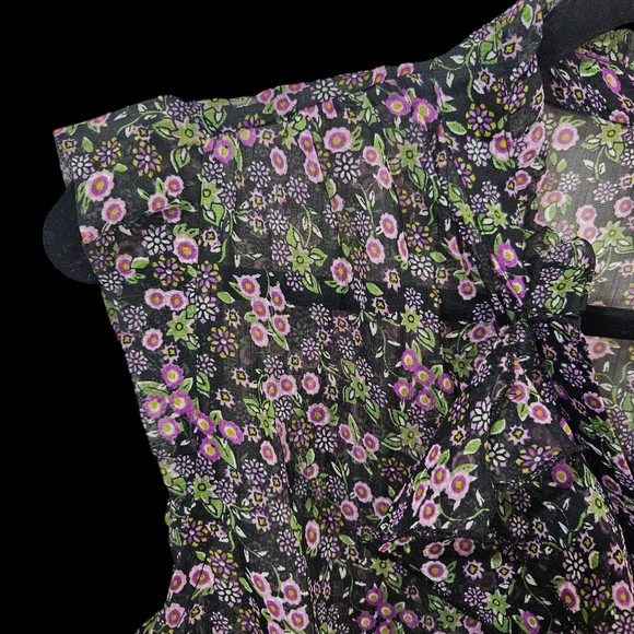 Fire Los Angeles Ruffled Sheer Floral Top Size Large - Picture 4 of 13